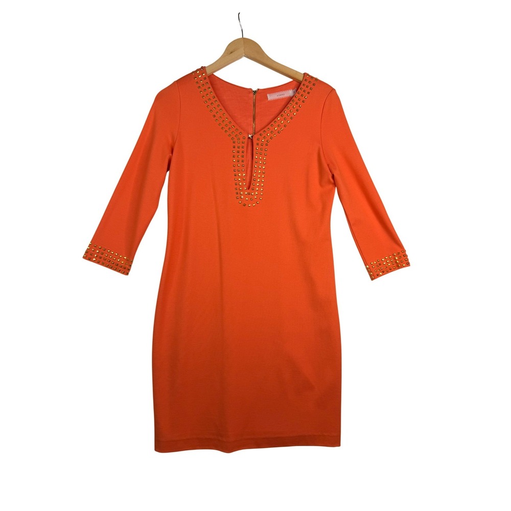 New Cluny Studded Detail Half Sleeve Shift Dress size 10 Tangerine‎ Orange